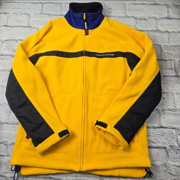 Y2k Tommy Hilfiger Jeans Yellow Jacket Colorblock Fleece Mixed Media size Large - Picture 3 of 16
